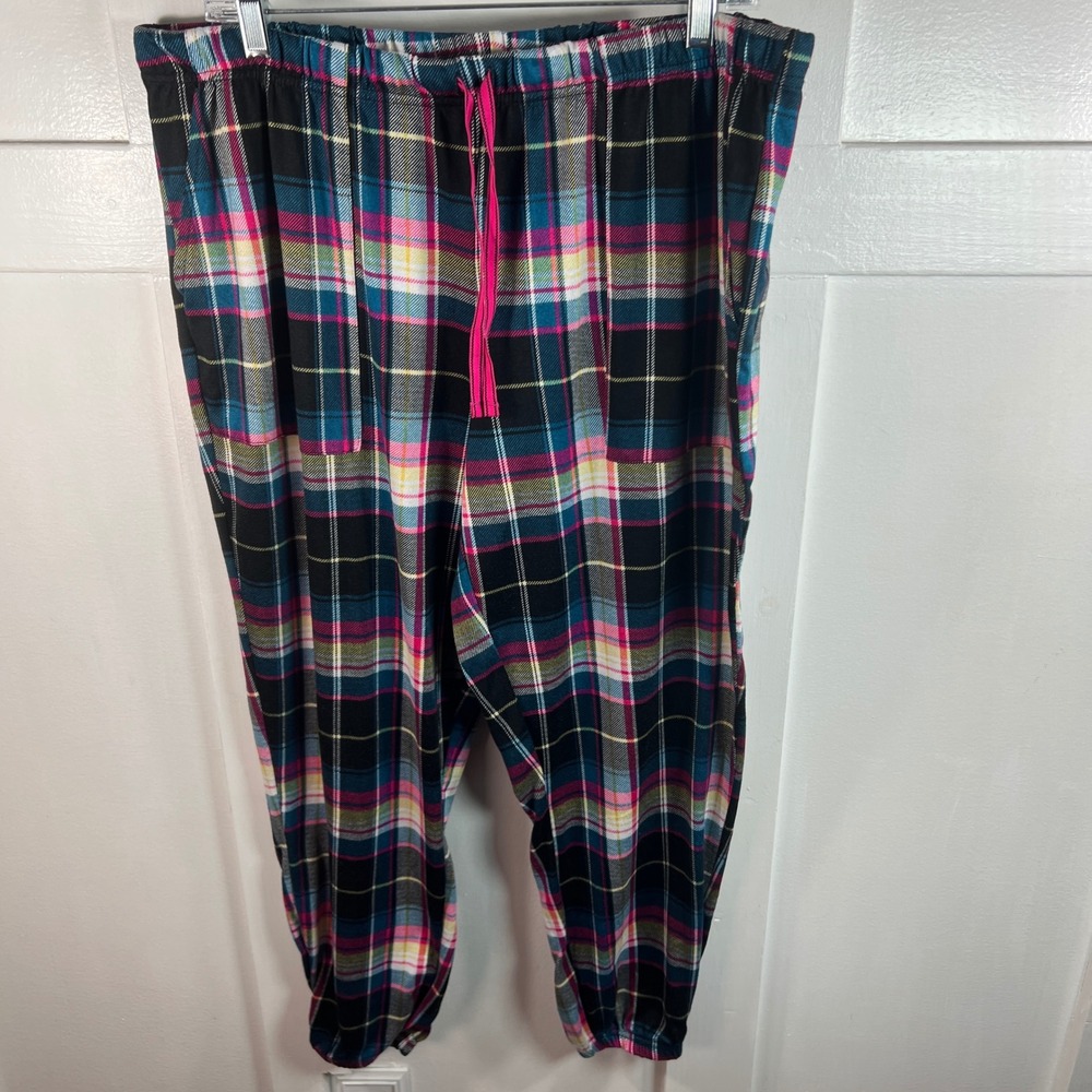Joyspun Womens XL 16-18 Plaid Pajama Joggers Pink Teal Black JS4443251BD